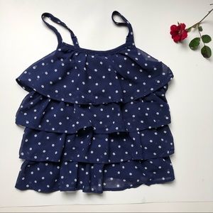 Cherokee Navy Polkadot Tiered Ruffle Tank Top - Girls S (6)